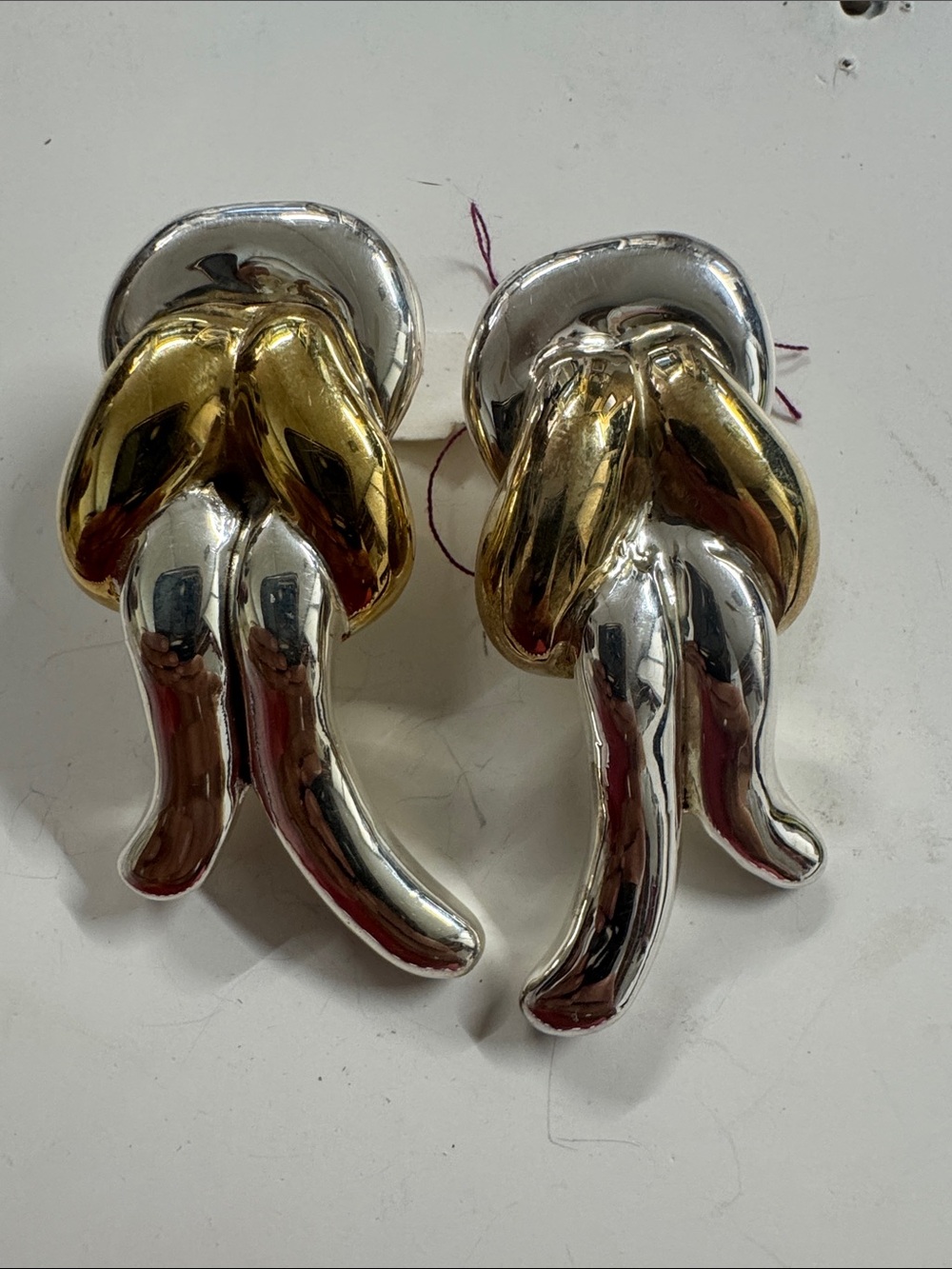 Two-Tone Gold and sterling Silver Sculptural Drop Earrings - Women Jewelry
